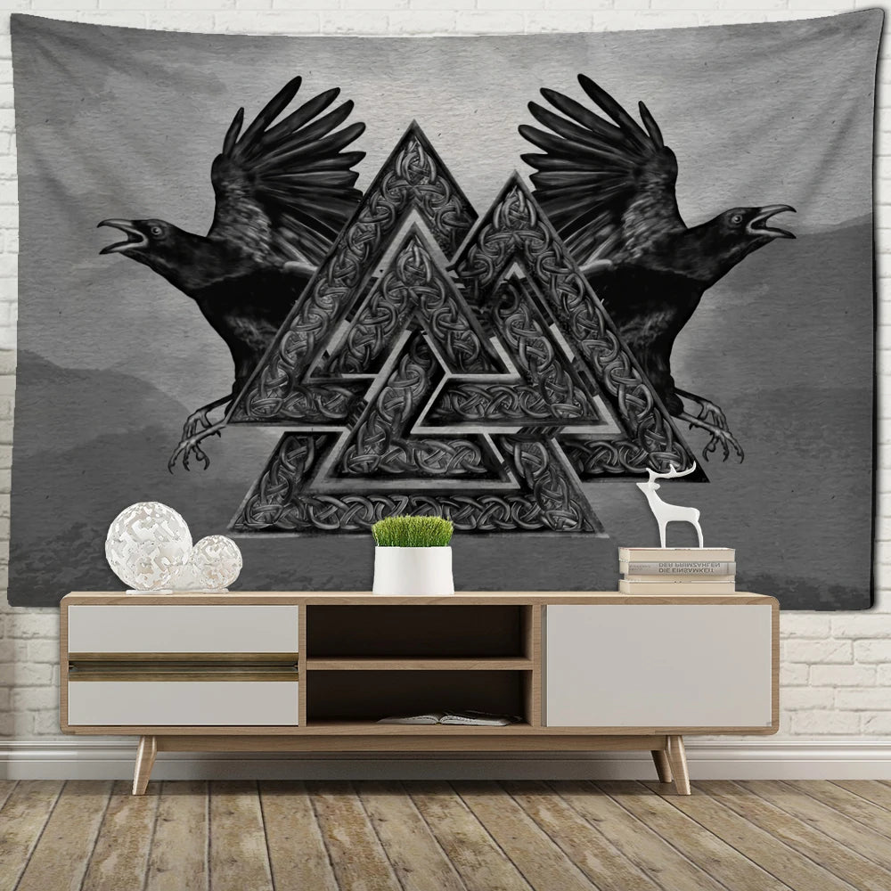 Ravens Valknut Mountain Tapestry