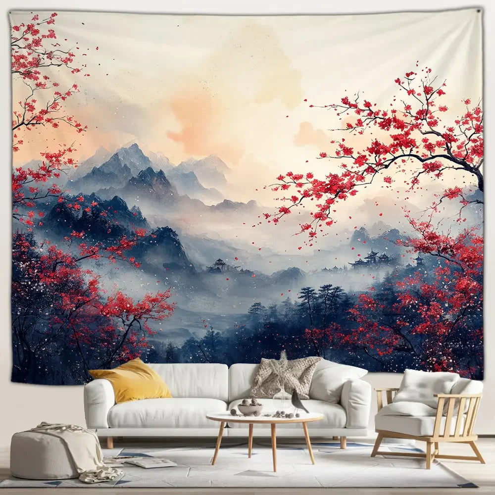 Red Maple Valley Japanese Landscape Tapestry