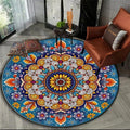Talavera Folk Mandala Round Rug in Sky Blue