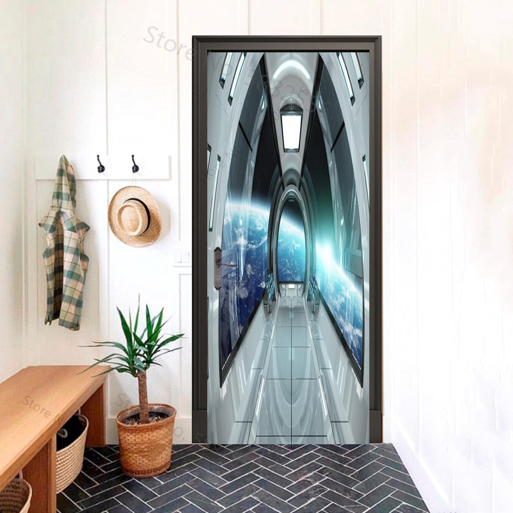Space Pier Futuristic 3D Optical Effect Door Sticker