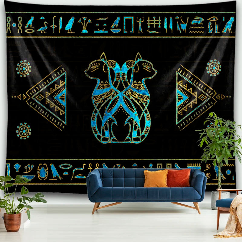 Twin Bastet Turquoise Tapestry
