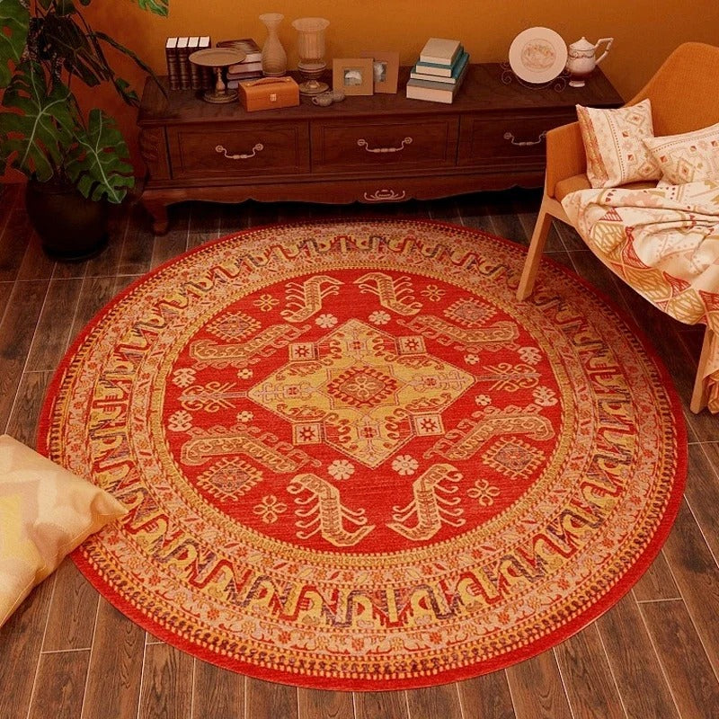Persian Crimson Folk Round Rug