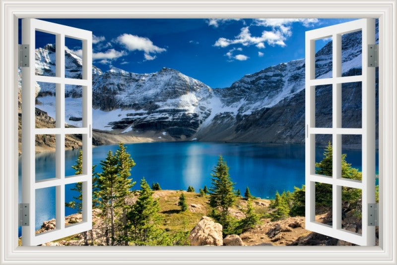 3D Window View Wall Sticker in Sapphire Mountain Lake