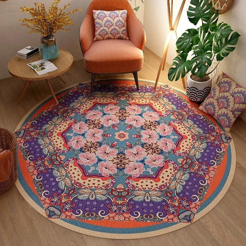 Bohemian Violet Bloom Round Rug