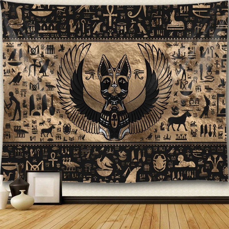 Winged Bastet Gold Tapestry