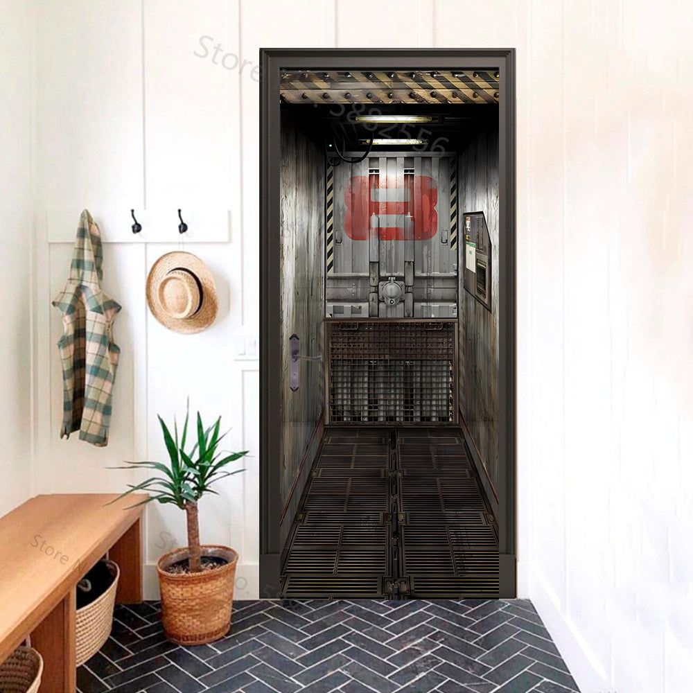 Underground Lift Futuristic 3D Optical Effect Door Sticker
