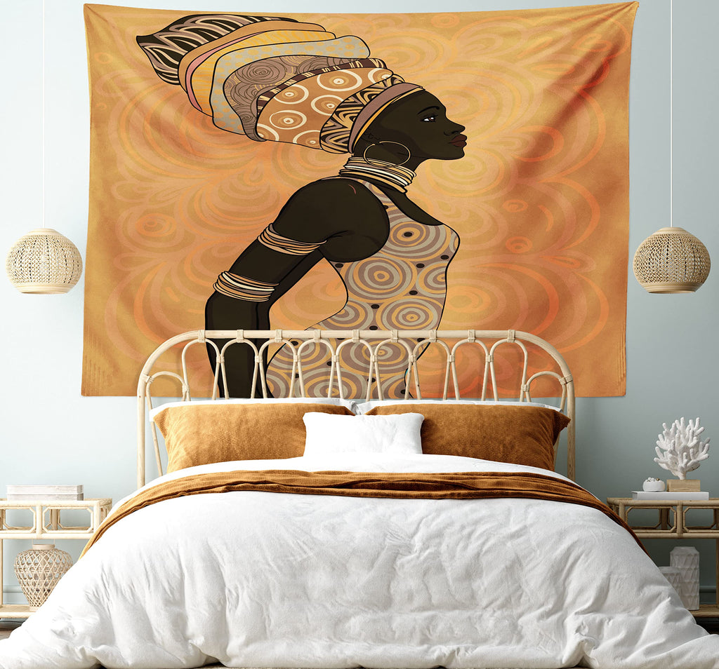 Golden Circles African Woman Tapestry