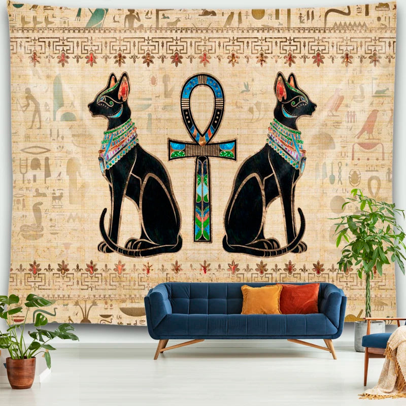 Bastet Ankh Papyrus Tapestry