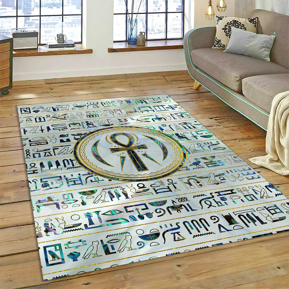 Egyptian Pearl Ankh Hieroglyph Area Rug