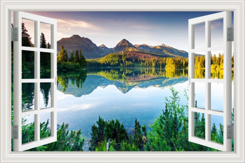 3D Window View Wall Sticker in Alpine Lake Dawn