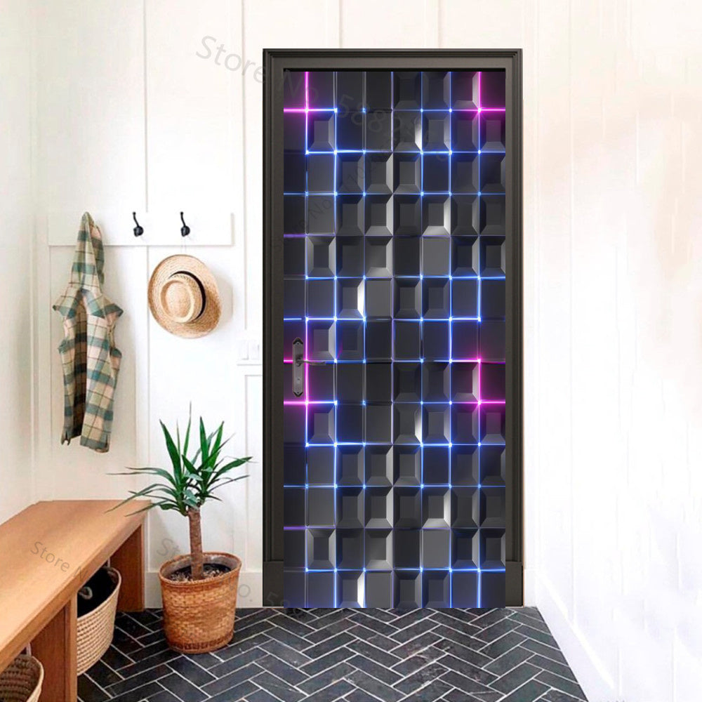Rectangle Relief Futuristic 3D Optical Effect Door Sticker