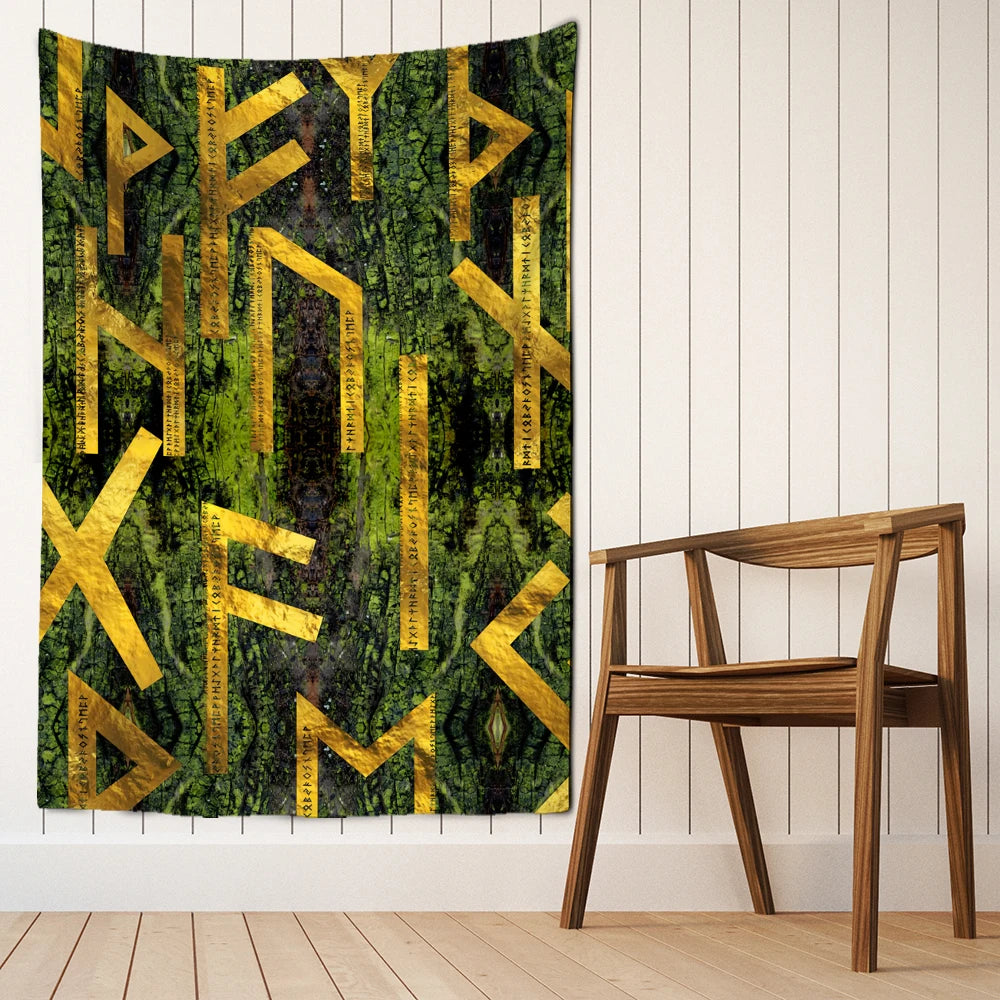 Golden Runes Moss Tapestry