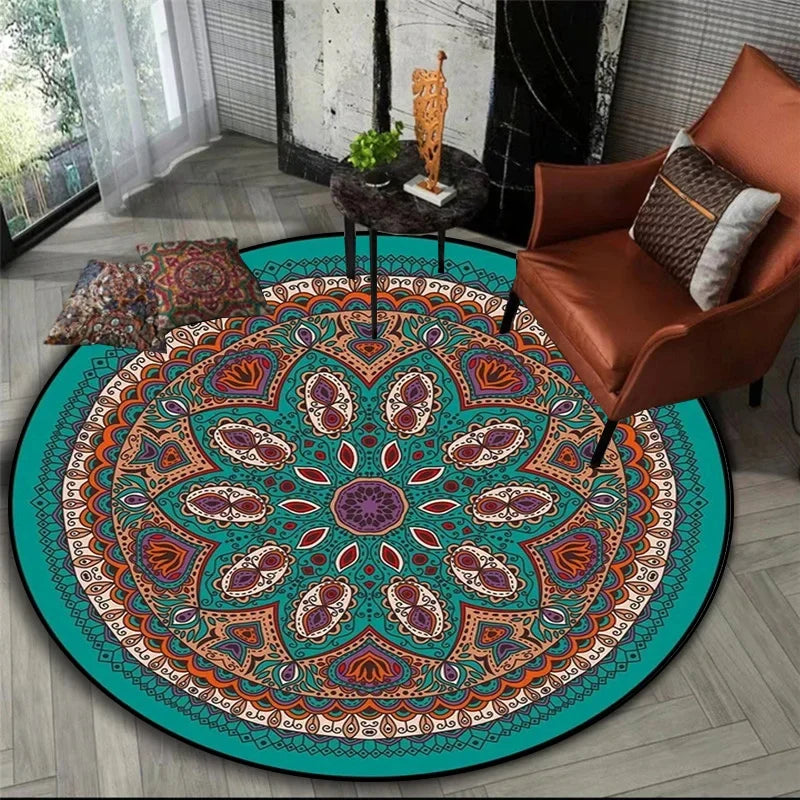 Heritage Mandala Round Rug in Teal