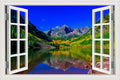 3D Window View Wall Sticker in Maroon Peaks Autumn