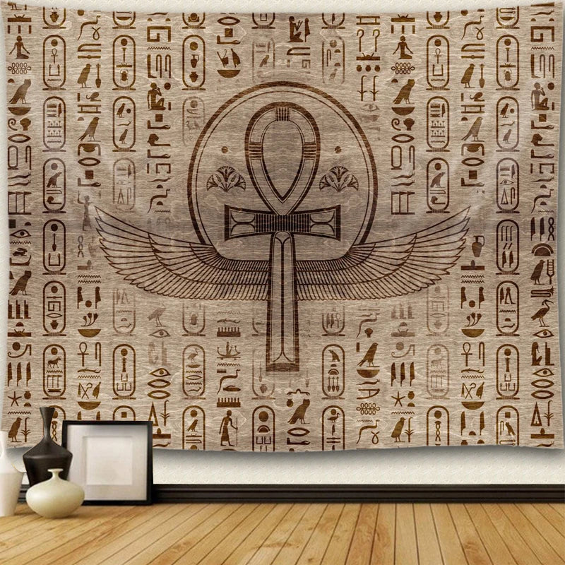 Winged Ankh Sepia Tapestry
