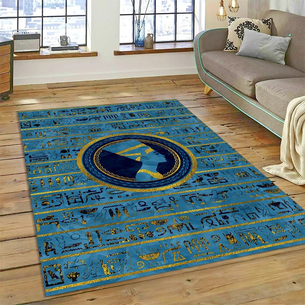 Egyptian Queen Nefertiti Blue Area Rug