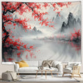 Crimson Shore Japanese Landscape Tapestry