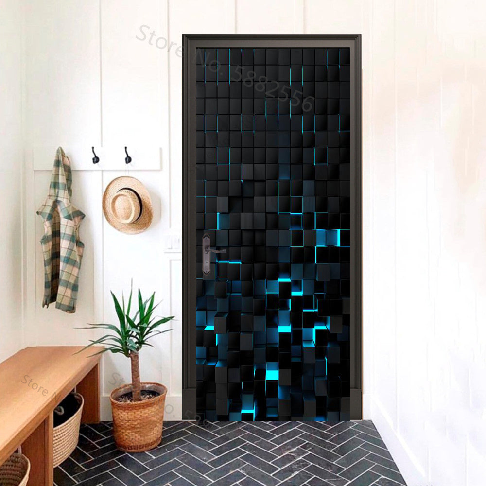 Cubic Relief Futuristic 3D Optical Effect Door Sticker