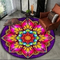 Neon Bloom Mandala Round Rug in Magenta and Purple