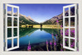 3D Window View Wall Sticker in Wildflower Mountain Lake