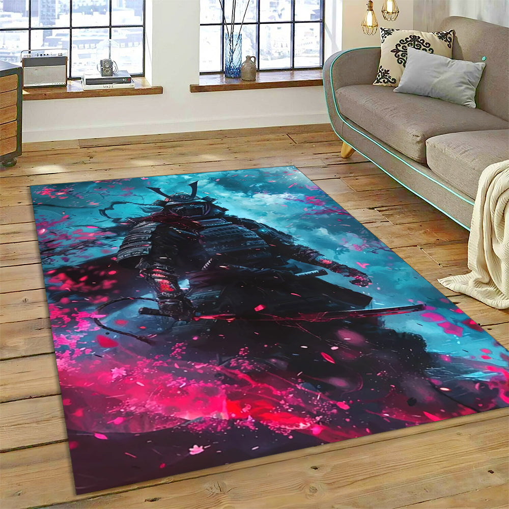 Samurai Teal Storm Blossom Area Rug