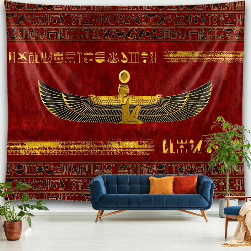 Winged Isis Crimson Tapestry