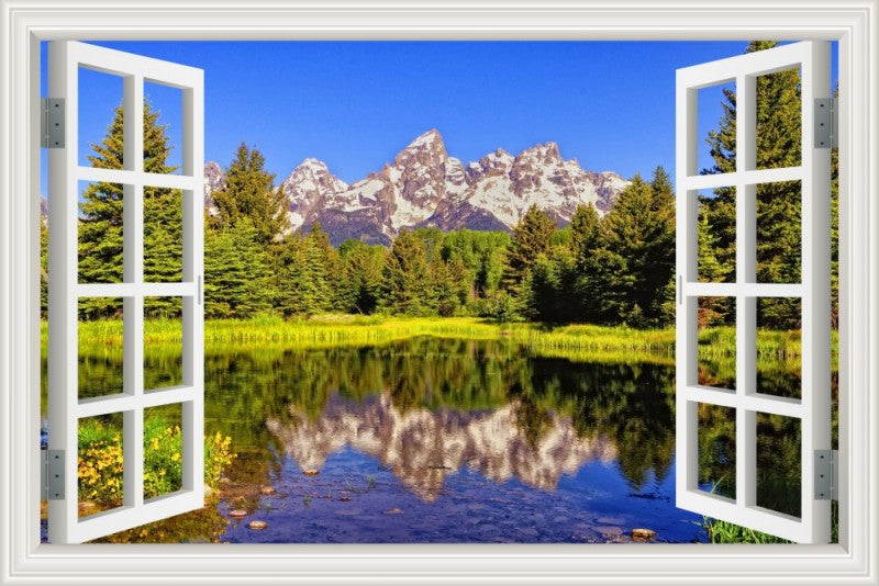 Mountain Lake Reflection 3D Window Effect Wall Sticker