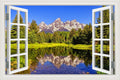Mountain Lake Reflection 3D Window Effect Wall Sticker