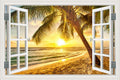Tropical Beach Sunset 3D Window Effect Wall Sticker