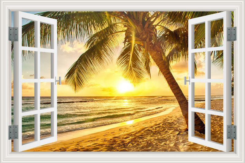 Tropical Beach Sunset 3D Window Effect Wall Sticker