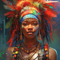 Crimson Feathers African Woman Canvas