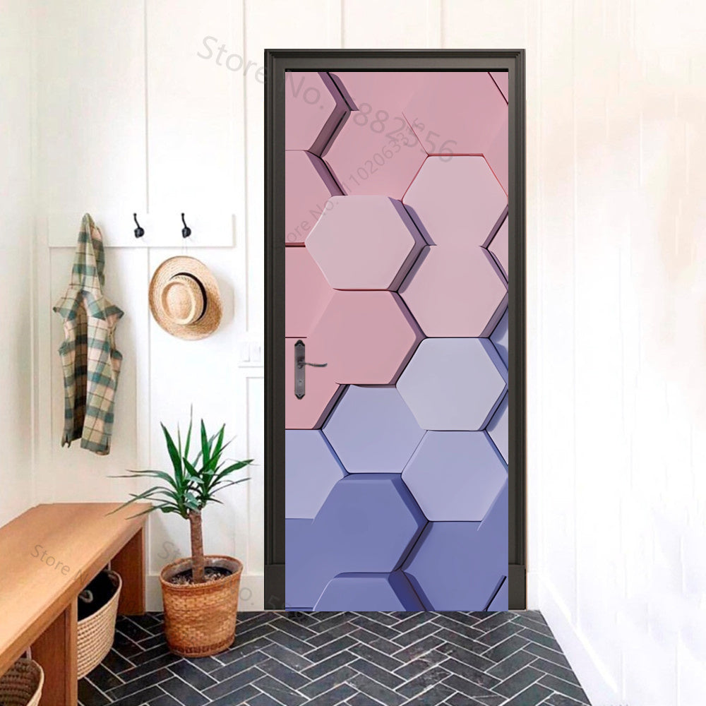 Hexa Gradient Futuristic 3D Optical Effect Door Sticker