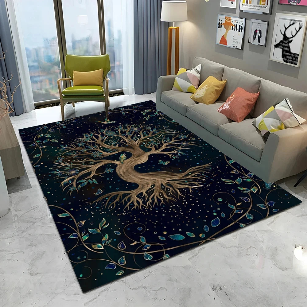 Yggdrasil Midnight Blossom Area Rug.