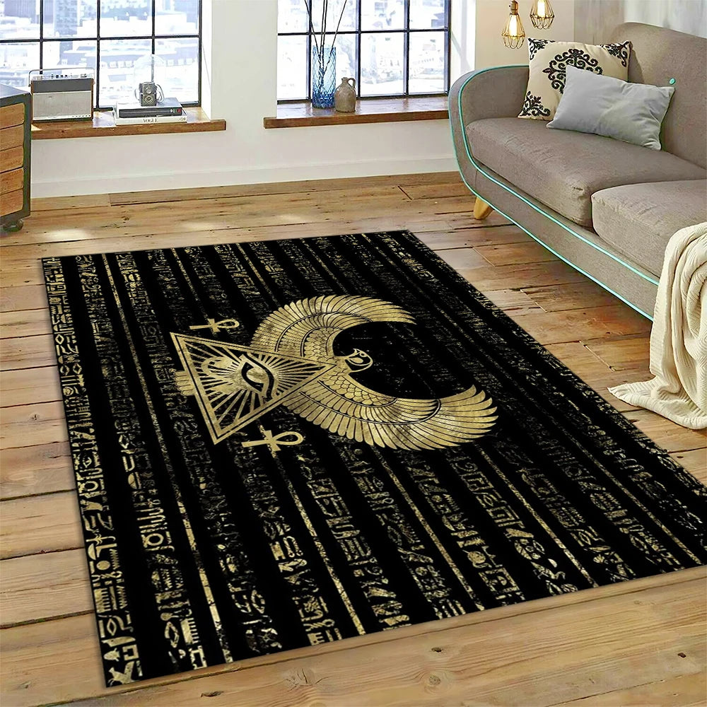 Egyptian Winged Scarab Pyramid Area Rug
