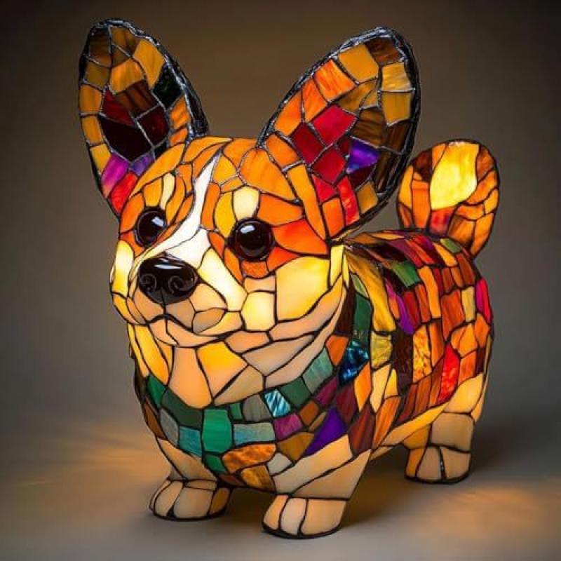 Stained Glass Corgi Lamp