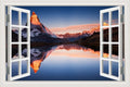 3D Window View Wall Sticker in Alpine Lake Sunset