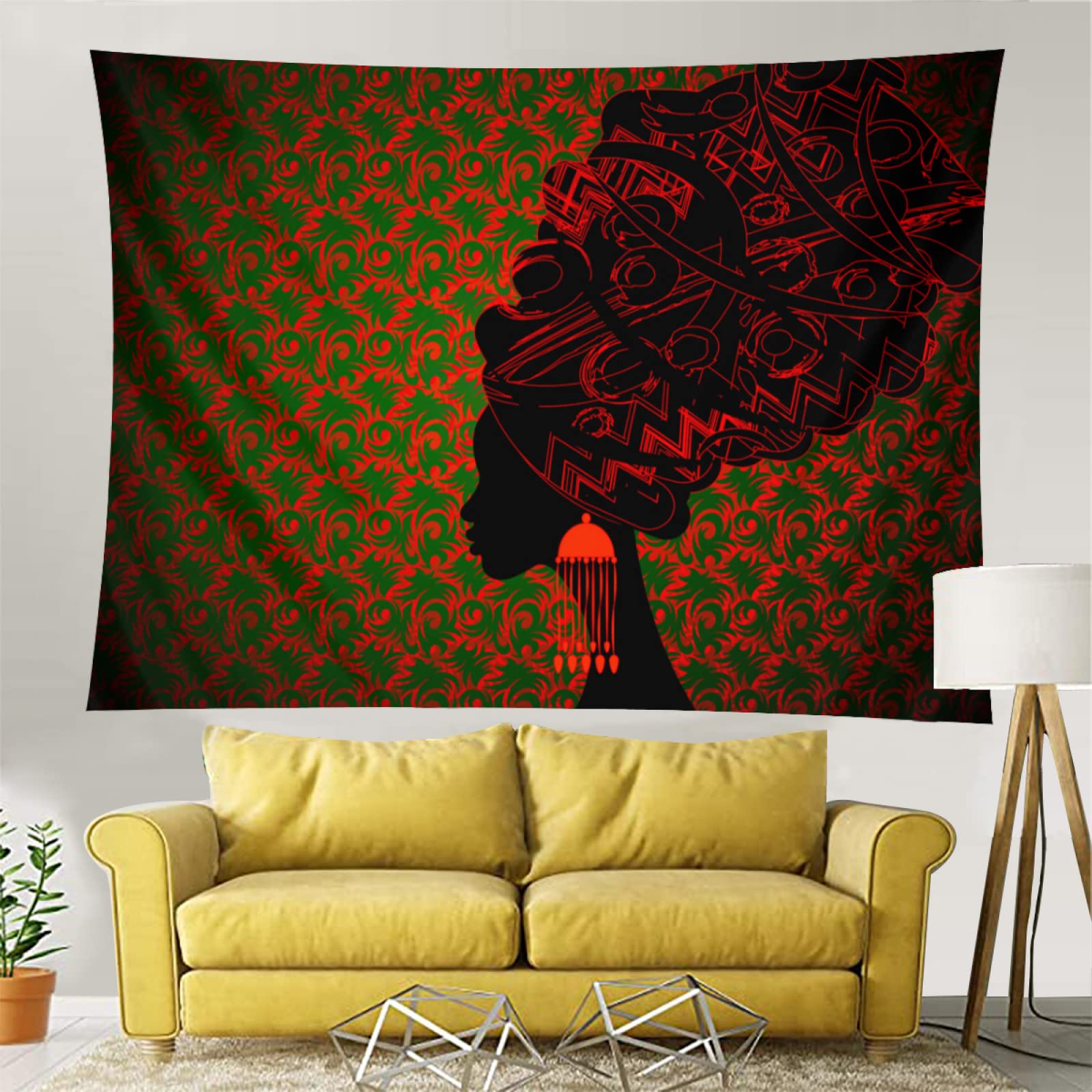 Crimson Damask African Woman Tapestry