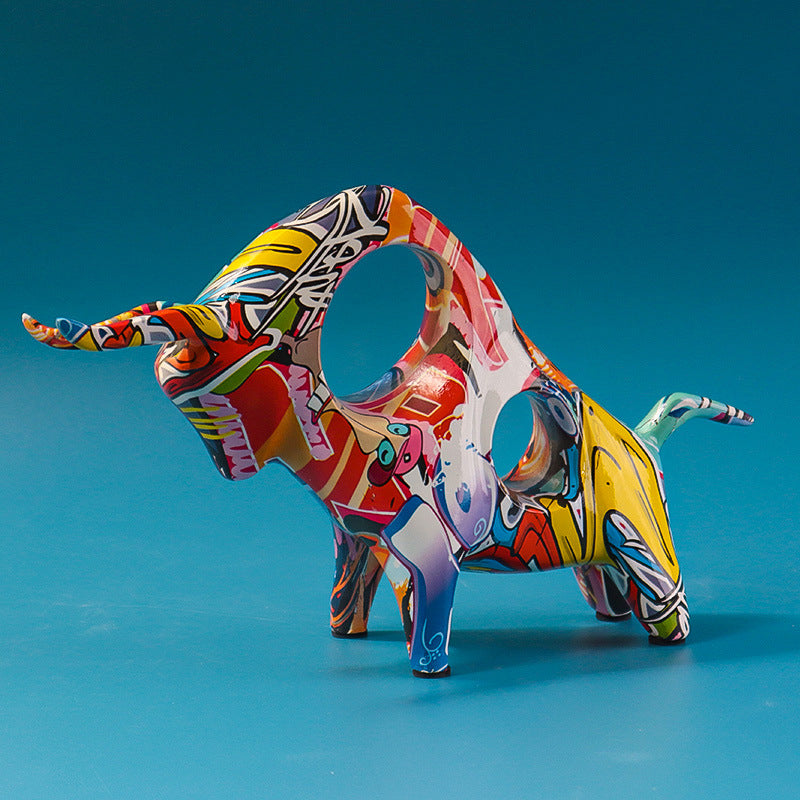 Colorful Graffiti Bull Sculpture