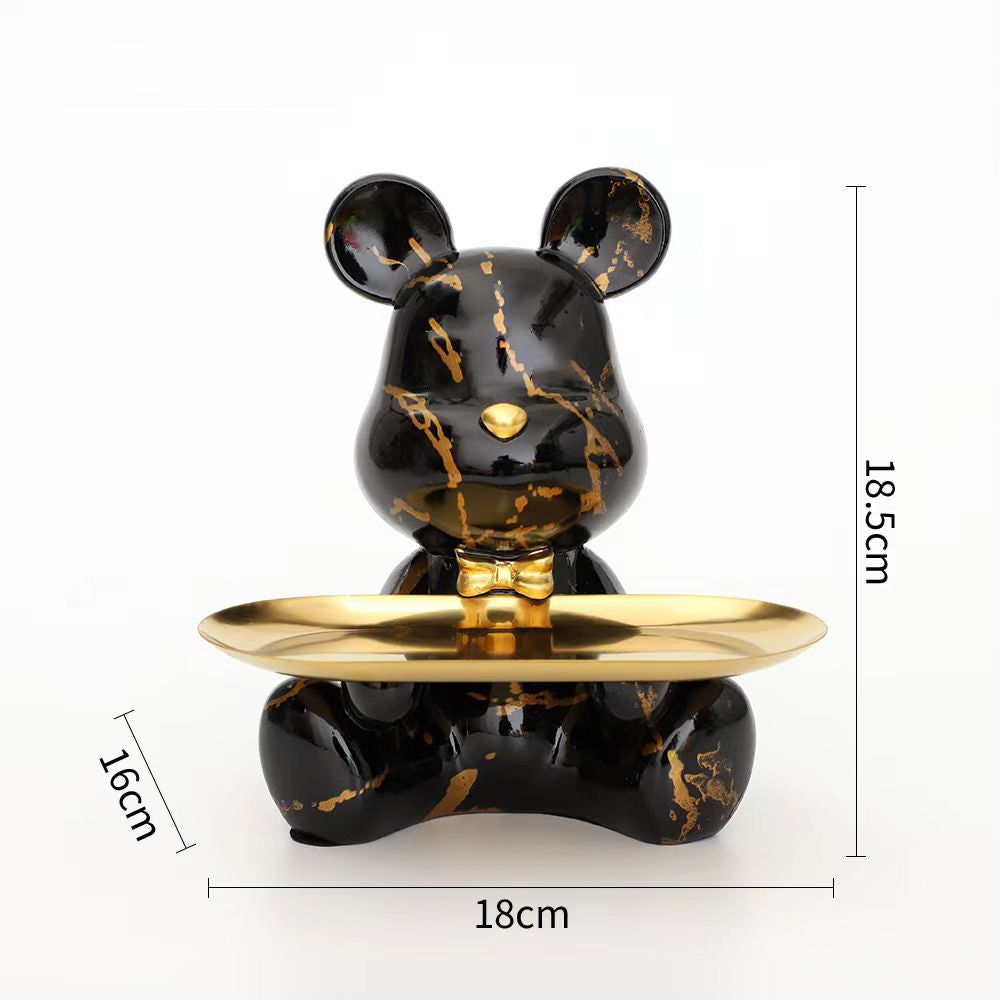 Luxury Marble Teddy Bear Tray Statue