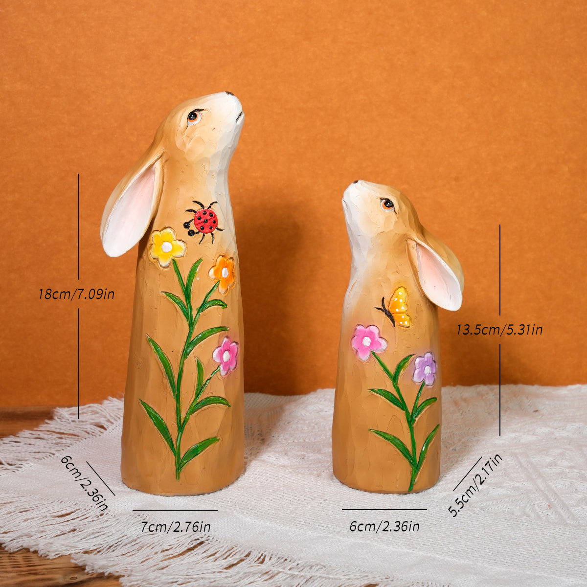 Minimalist Floral Rabbit Statues Set