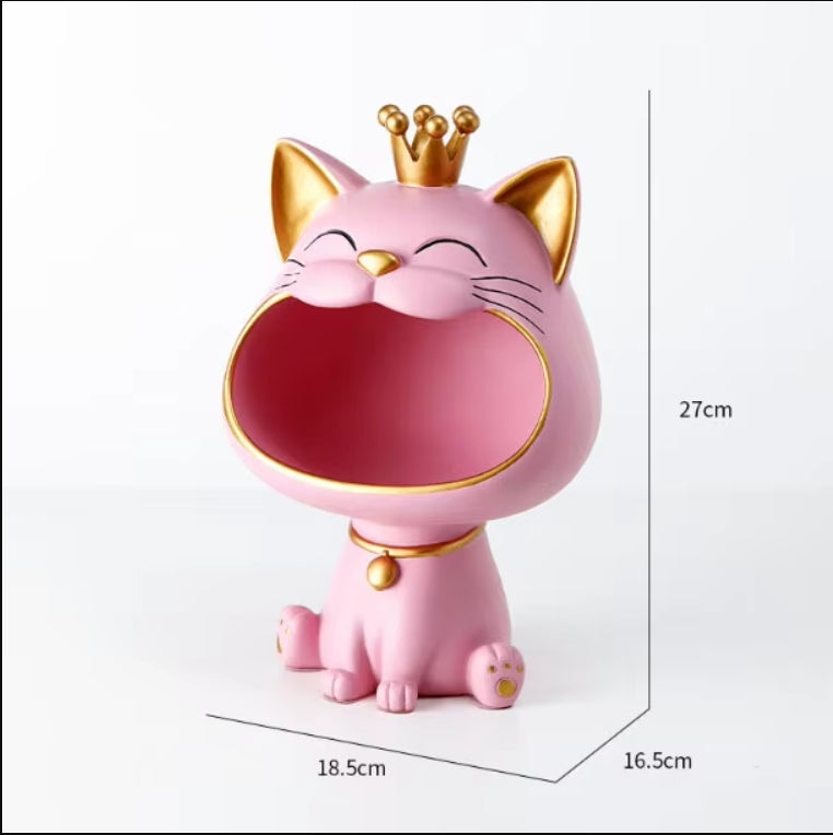 Cute Cat Crown Storage Bowl Statue