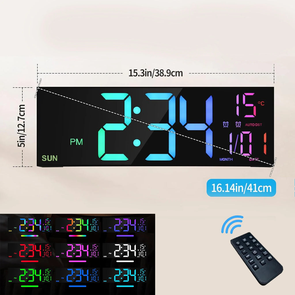 RGB Digital LED Wall Clock with Remote Control