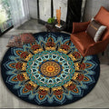 Beaded Mandala Round Rug in Midnight Teal and Amber