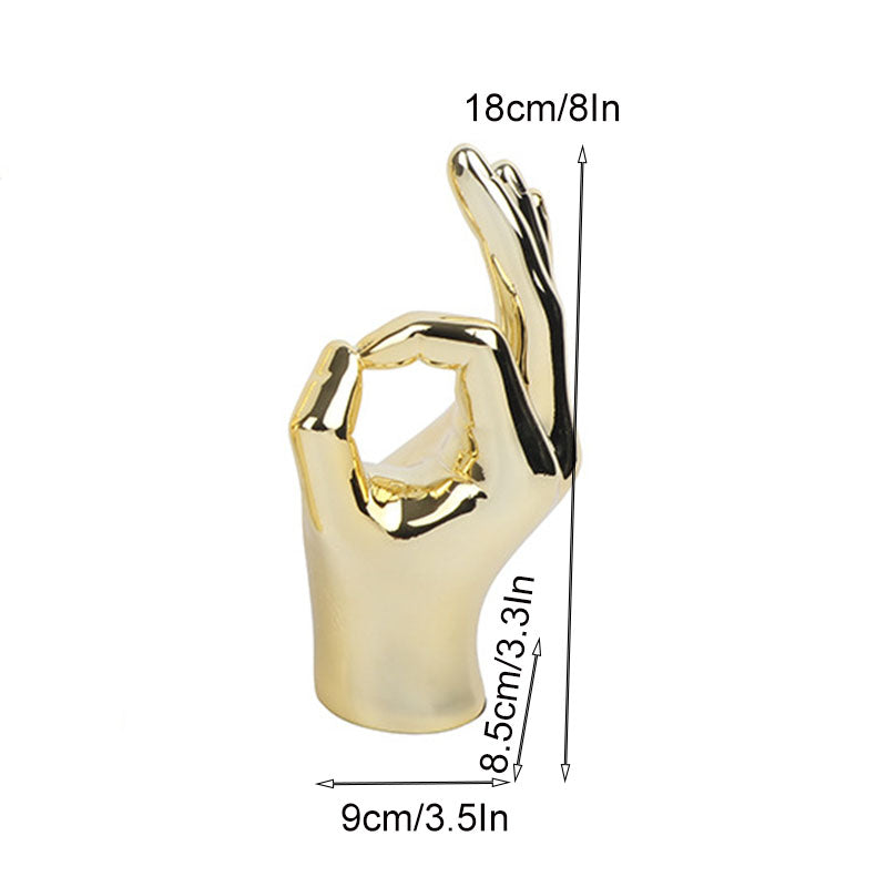 Modern Golden Hand Gesture Sculpture Set