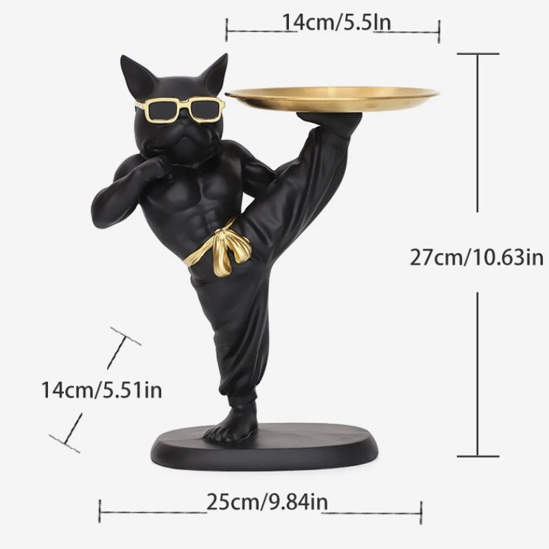 Modern Karate French Bulldog Butler Tray Statue