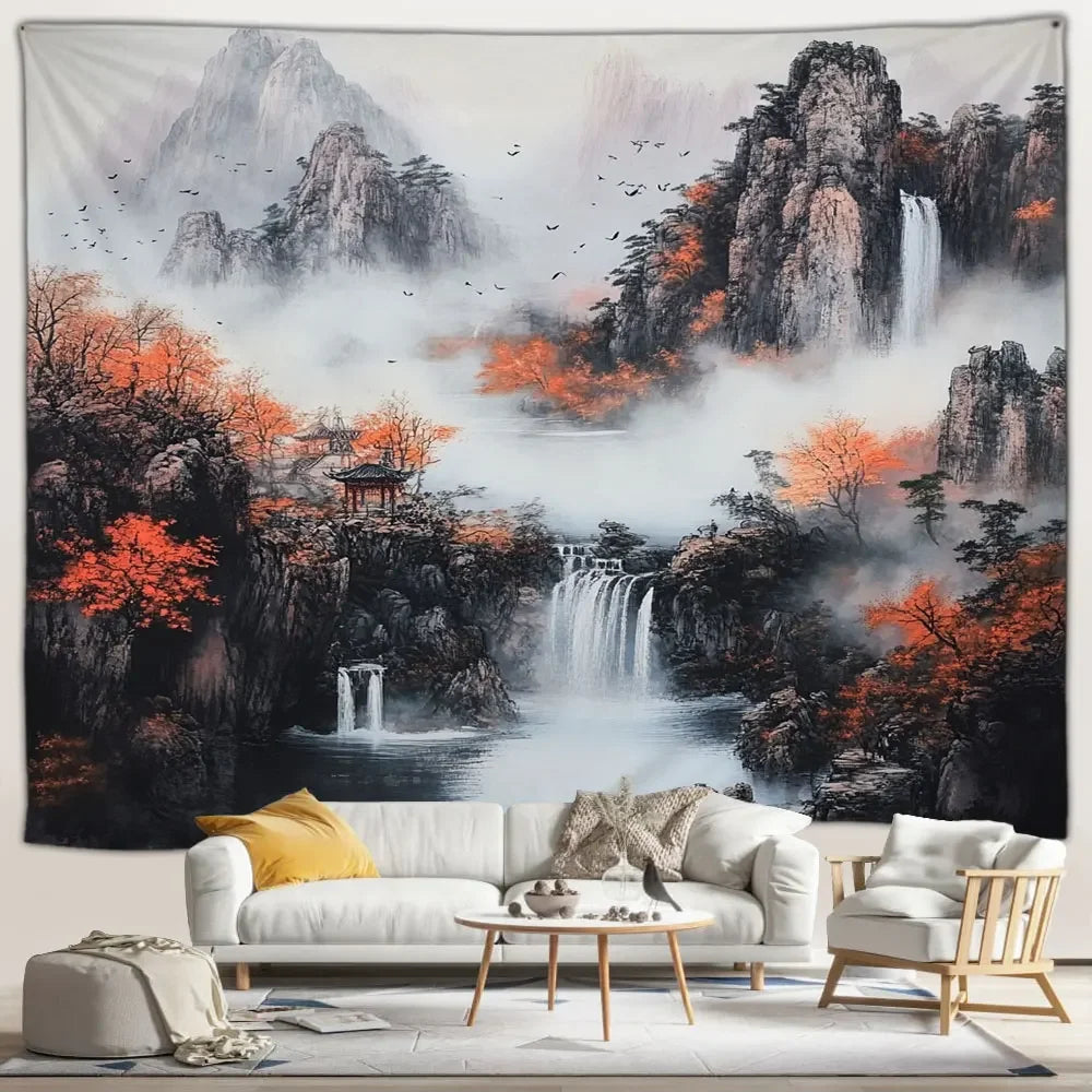 Autumn Falls Japanese Landscape Tapestry