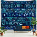 Blue Hieroglyphic Rows Tapestry