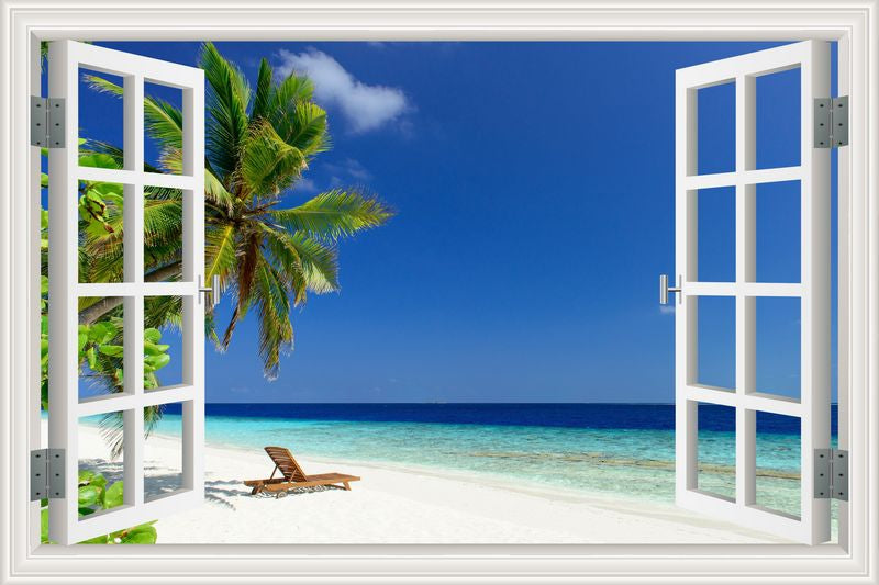 Paradise Beach Lounger 3D Window Effect Wall Sticker