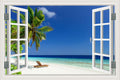 Paradise Beach Lounger 3D Window Effect Wall Sticker