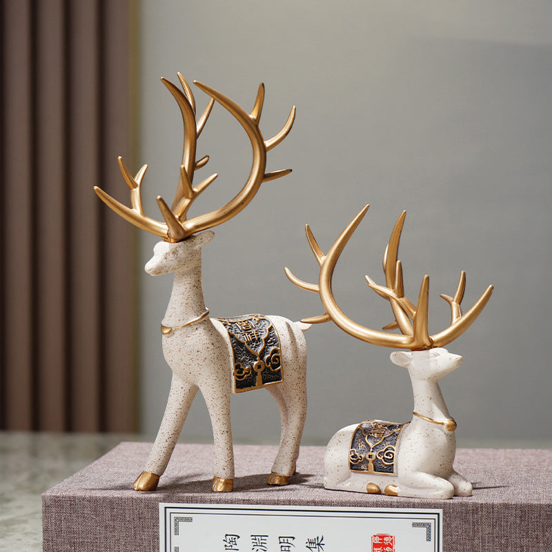 Modern Nordic Mother & Child Deers Statue Set